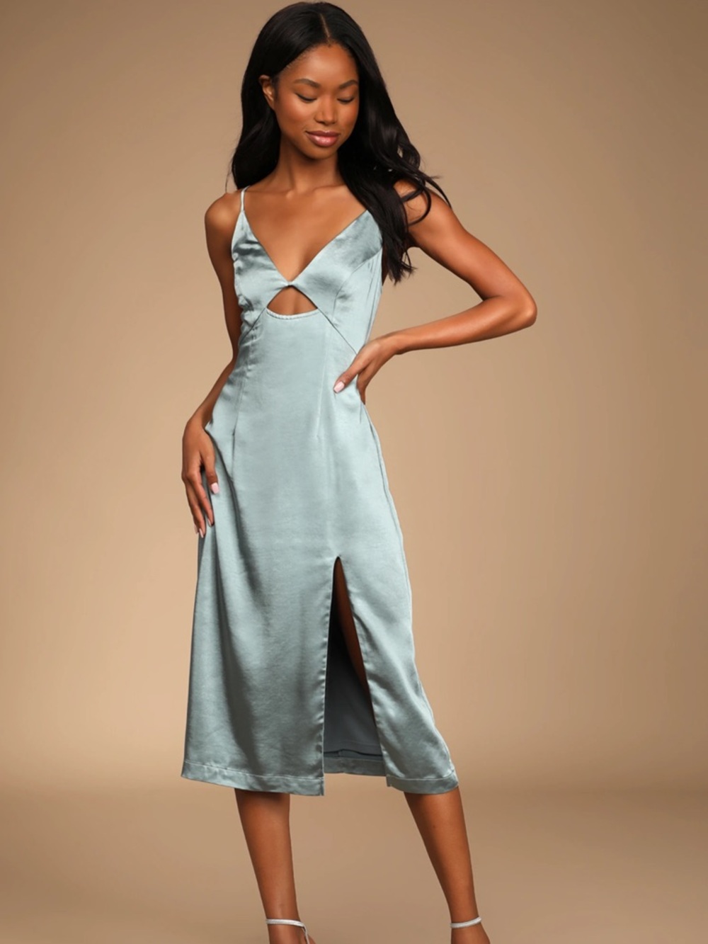 Lulu's Light Blue Satin Midi Dress